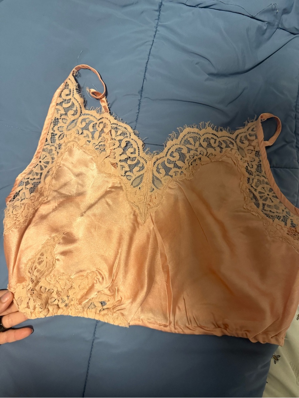 Free People Lace-Trim Satin Bandeau in Peach